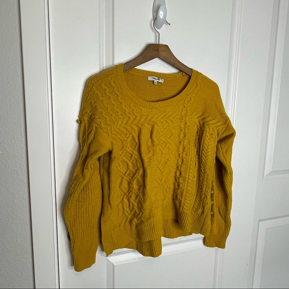 Madewell Open Side Bobble Yellow Wool Knit Sweater Size Medium - Picture 2 of 7